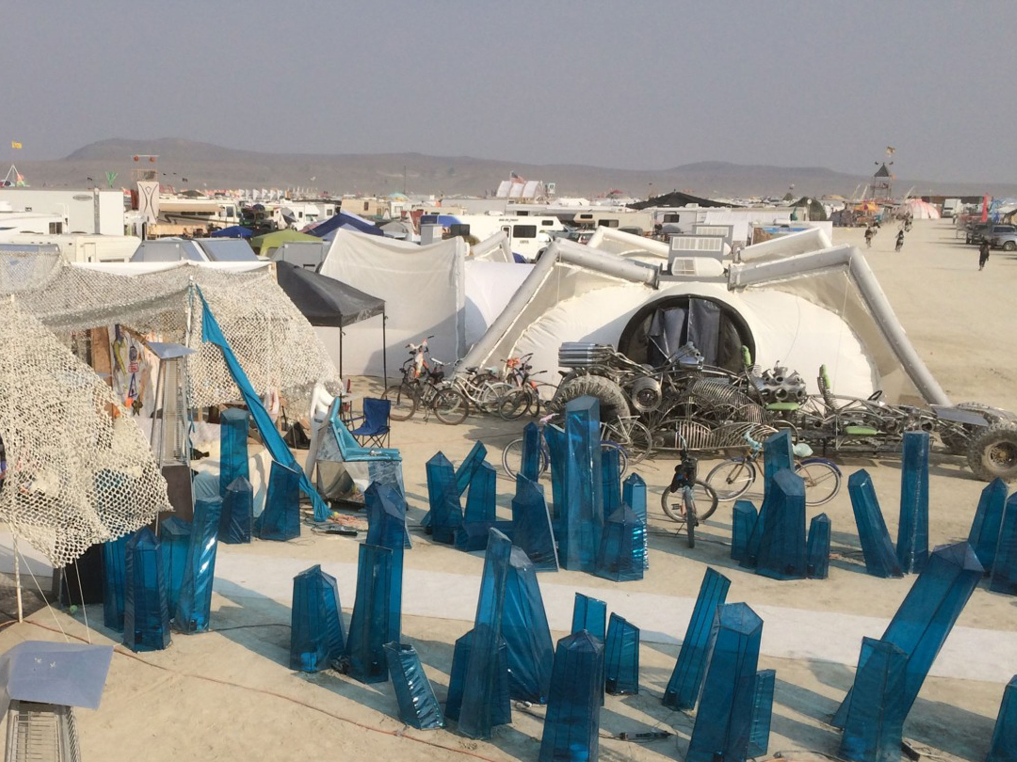 The Dhome inflatable emergency shelter fits right in the harsh artistic environment of the burning man.