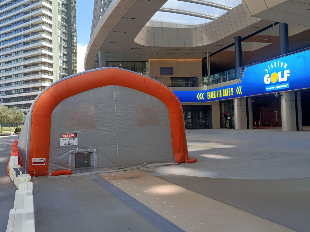 Inflatable Blasting Shelter For Marvel Stadium Concourse Stencilling