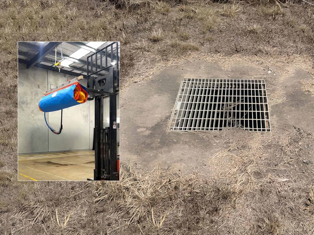 Storm drain environmental protection plug for spill containment in Gympie, Queensland